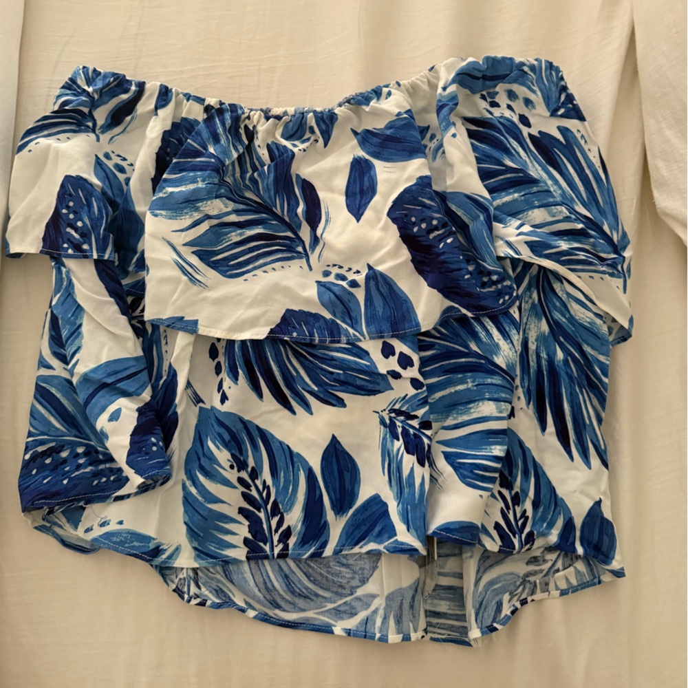 Blue Leaf Print Women's Top